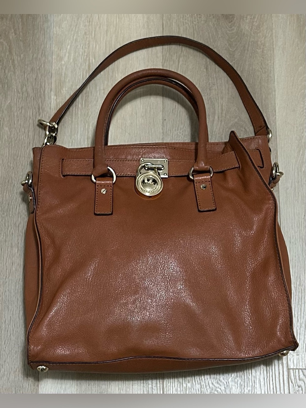 Michael Kors Hamilton Brown Leather Satchel with Gold Hardware